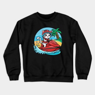 Cute Cat Jet Skiing Summer Gift Crewneck Sweatshirt